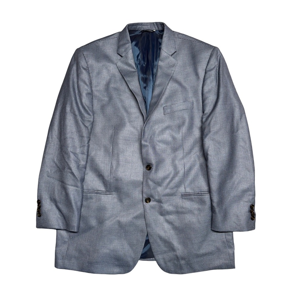Ralph Lauren Mens 46L Silk Wool Houndstooth Sport Coat Blazer Blue Grey Canada
